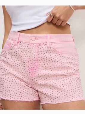 Good American Pink Studded Denim Shorts